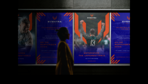 Eventra brand identity on outdoor advertising screens
